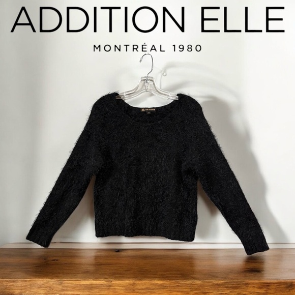 NWOT, Addition Elle, Plus-Size Black Fuzzy Sweater, 1X - Picture 1 of 7